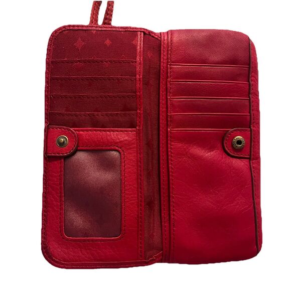Fossil Red Leather Wristlet Wallet Minimalist Zip Around Card Holder Organizer - Picture 5 of 13